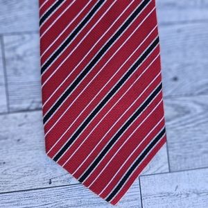 Dona / Dona 100% Silk Tie Men's Unisex Red with Diagonal Stripes Necktie Blk Wht